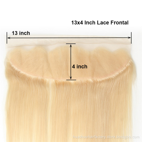 Single Donor Malaysian Raw Ear To Ear Pre Plucked Straight 613 Cuticle Aligned Hair Lace Frontal Bundles Blond